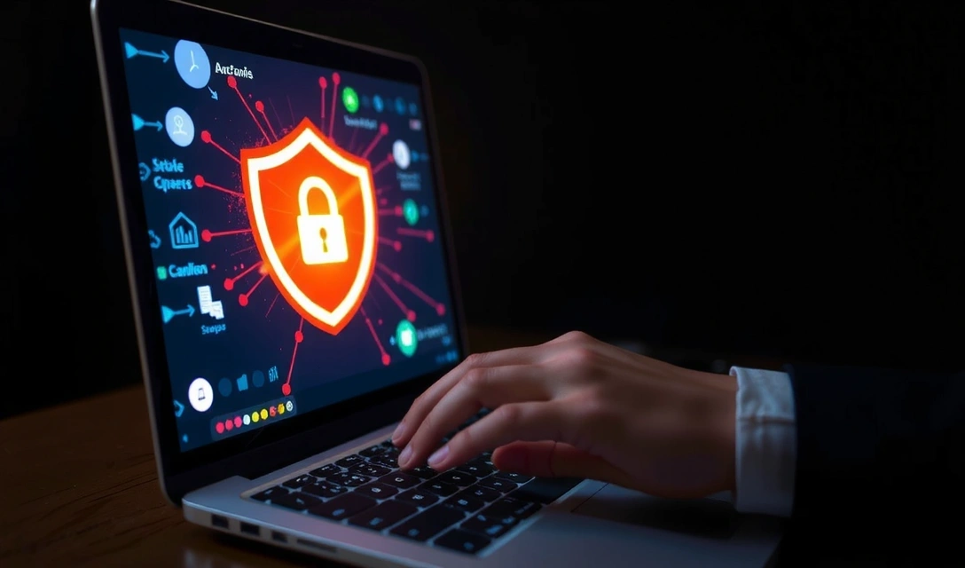 Image of a person using a laptop with secure browsing, symbolizing cybersecurity.