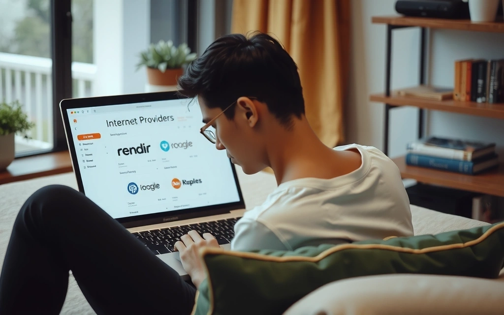 Person researching internet providers on a laptop
