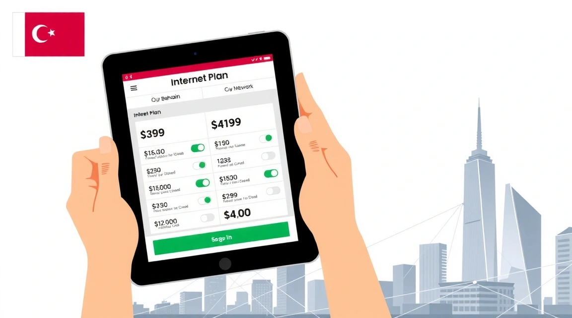 Illustration of a person comparing internet plans on a tablet