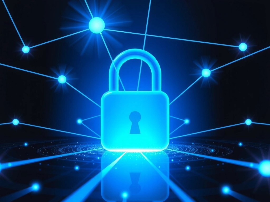 Digital representation of data flowing securely, with abstract lines and nodes, emphasizing privacy and data collection for internet services.