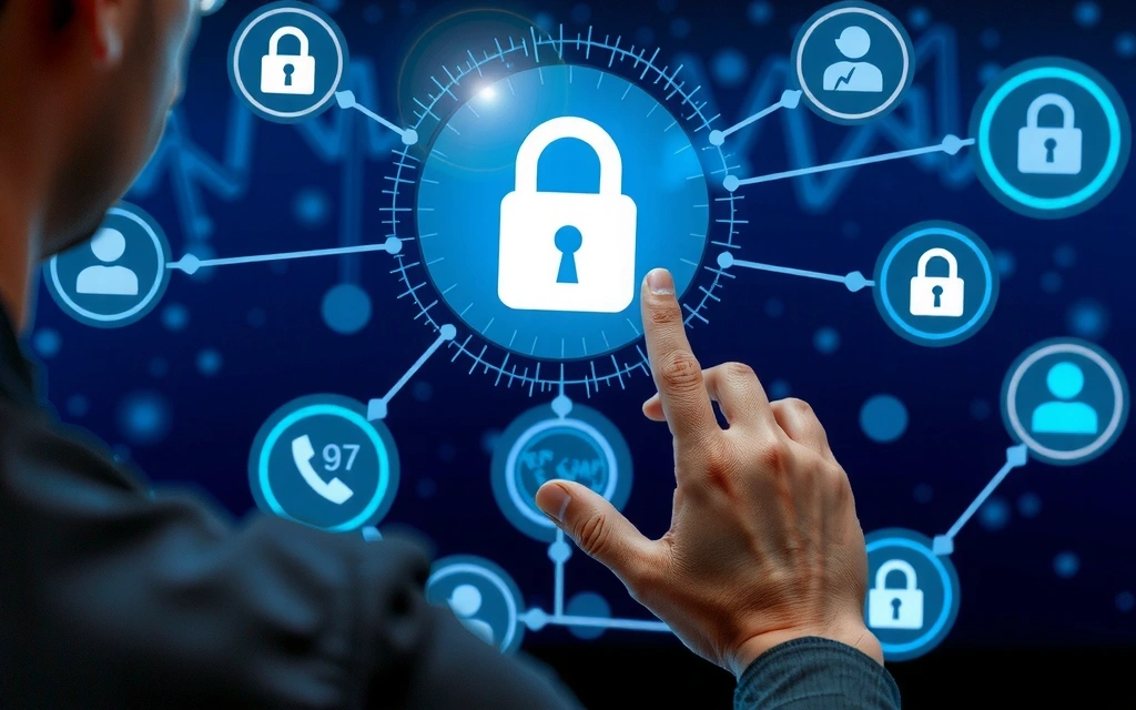 Person interacting with a secure digital interface, illustrating data protection and secure communication.